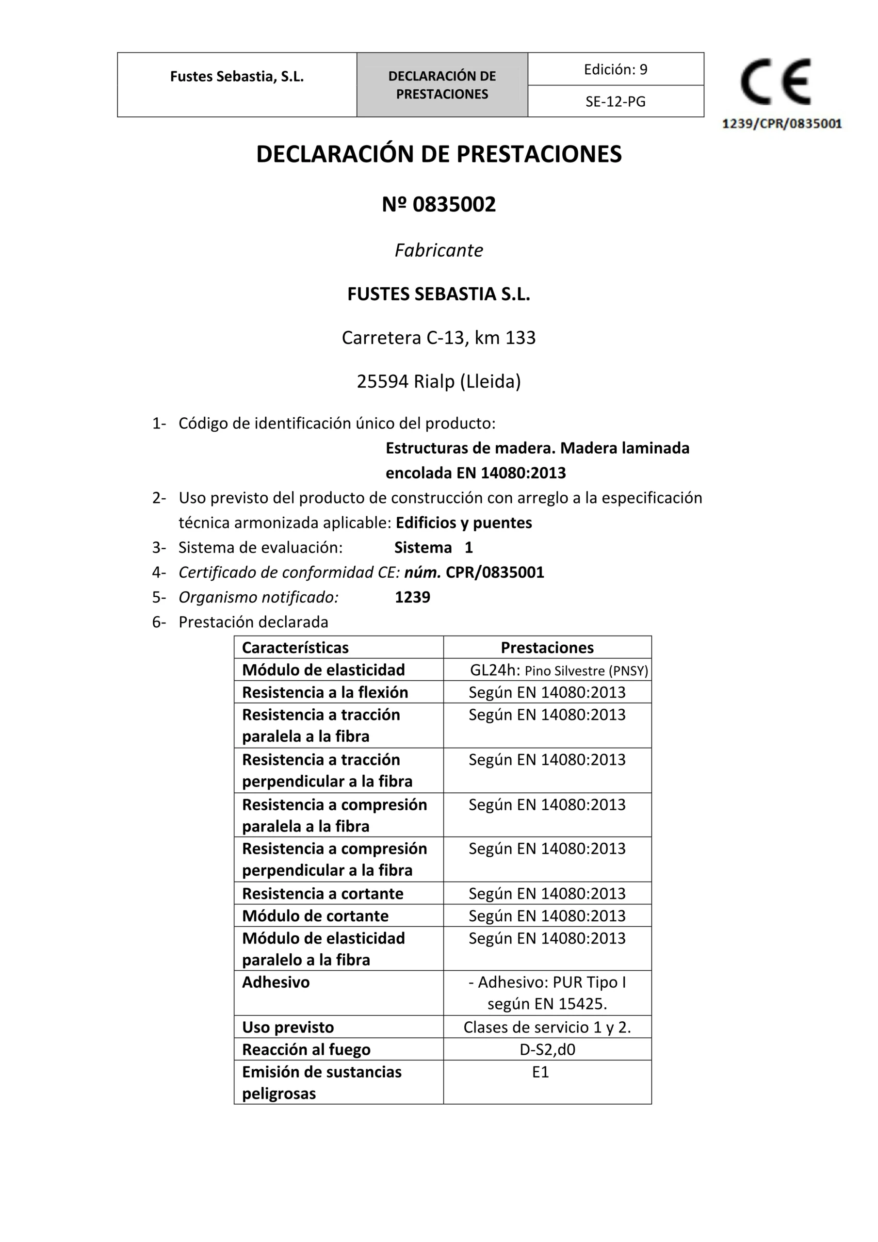 Declaración de Prestaciones Madera Laminada